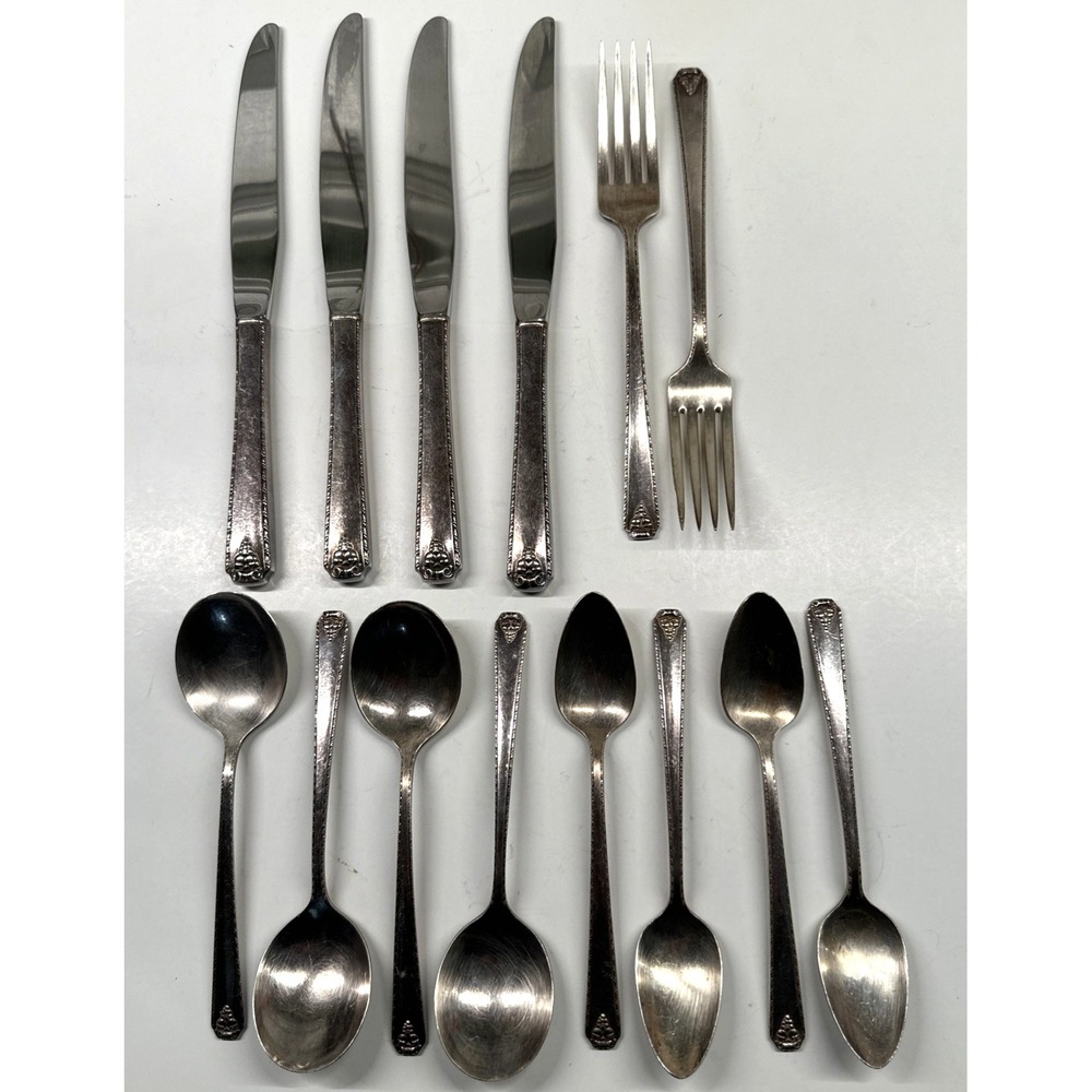 VTG Prestige Oneida Silverplate Bordeaux Fork Knife Soup Spoon Teaspoon Lot 1945
